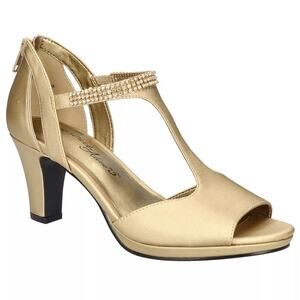 Easy Street Women Flash T Strap Embellished Sandals Size US 7M Gold Satin